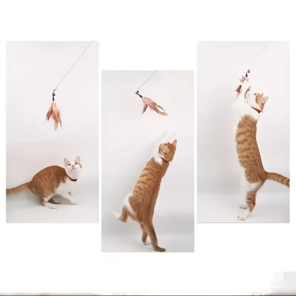 1 Pcs Interactive Cat Stick Toy: 86cm Cat Toys Steel Wire Feather with Bell Cat Teaser Stick