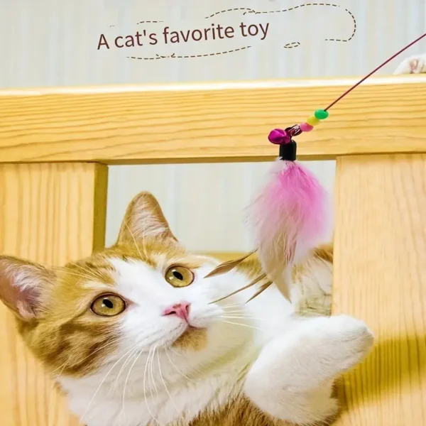 1 Pcs Interactive Cat Stick Toy: 86cm Cat Toys Steel Wire Feather with Bell Cat Teaser Stick