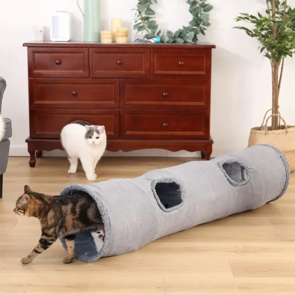 Single and Double Hole Foldable Cat Suede Tunnel with Hanging Ball for Cat Interactive Toy