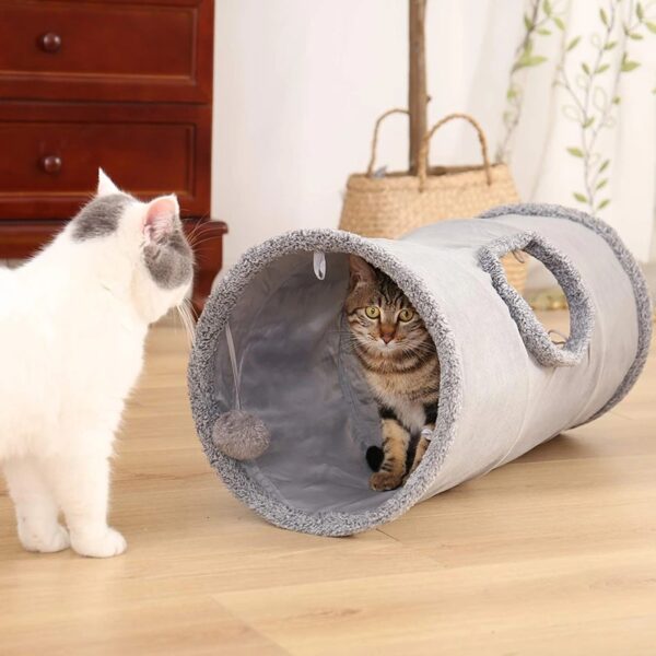 Single and Double Hole Foldable Cat Suede Tunnel with Hanging Ball for Cat Interactive Toy