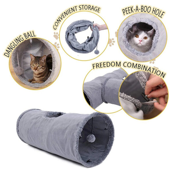 Single and Double Hole Foldable Cat Suede Tunnel with Hanging Ball for Cat Interactive Toy