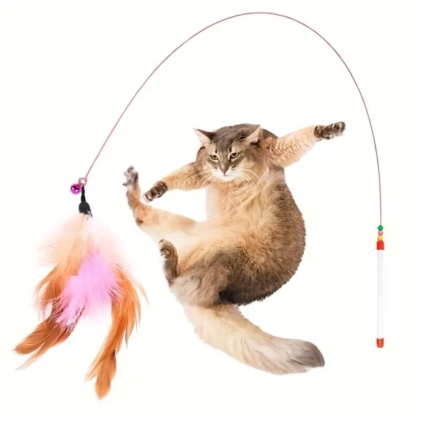 1 Pcs Interactive Cat Stick Toy: 86cm Cat Toys Steel Wire Feather with Bell Cat Teaser Stick