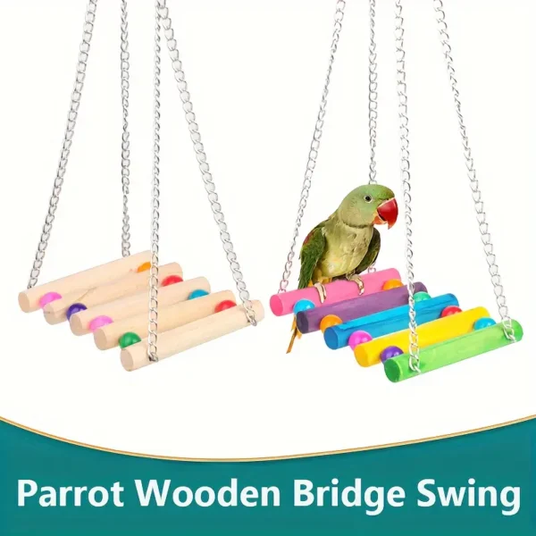 1Pcs Wooden Bridge Swing Bird Toy for Medium and Small Parrots, Parakeets, and Budgies.