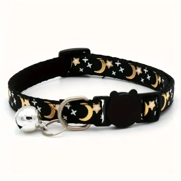 1pc adjustable cat collar with gold foil star & moon pattern and bell