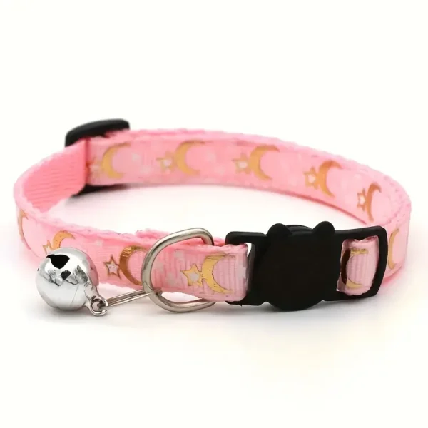 1pc adjustable cat collar with gold foil star & moon pattern and bell