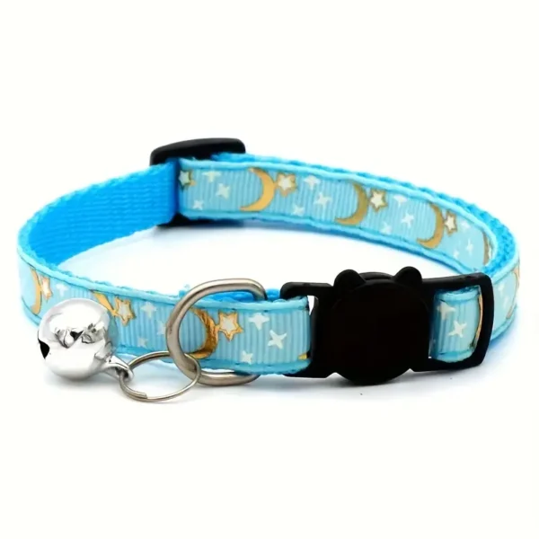 1pc adjustable cat collar with gold foil star & moon pattern and bell