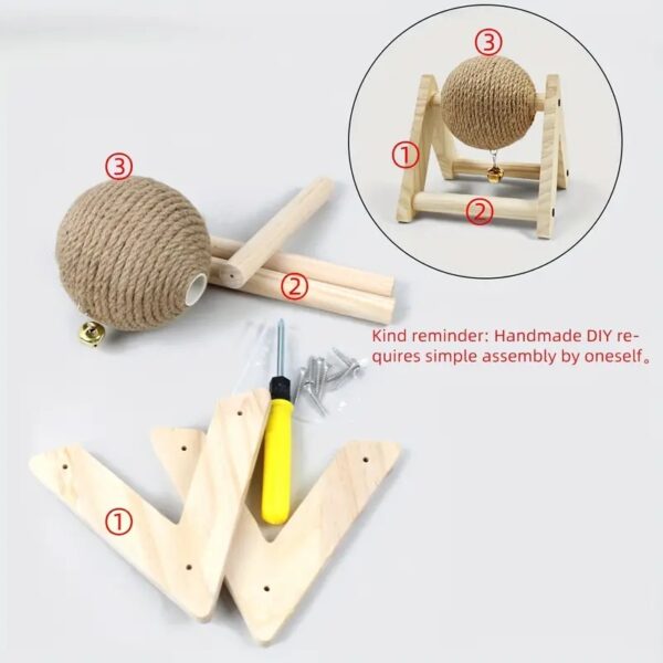 1pc durable wooden pets sisal scratching relief chew ball toy with bell for rabbits & hamsters!