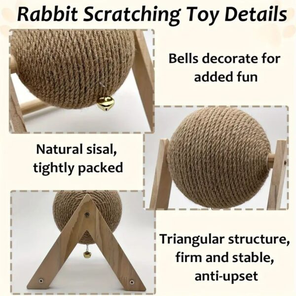 1pc durable wooden pets sisal scratching relief chew ball toy with bell for rabbits & hamsters!