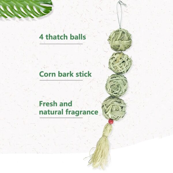 1pc small pets handwoven straw ball & corn cob hanging string toy for rabbits, hamsters, chinchilla & more!