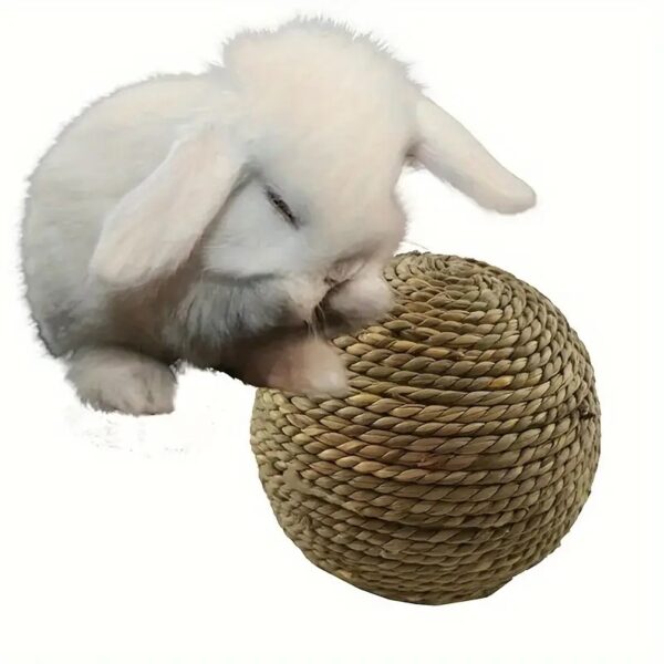 1pc natural grass interactive fun chew ball toy for rabbits and hamsters to clean teeth and encourage play!