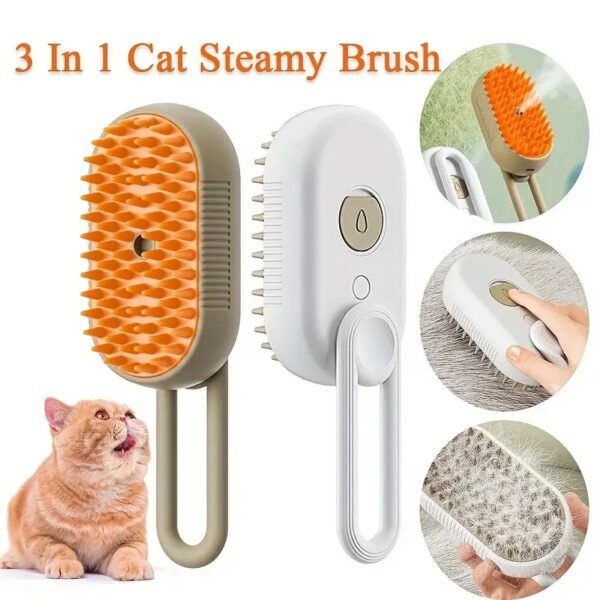 3 in 1 usb rechargeable steamy brush and massaging comb for cats grooming & hair removal!