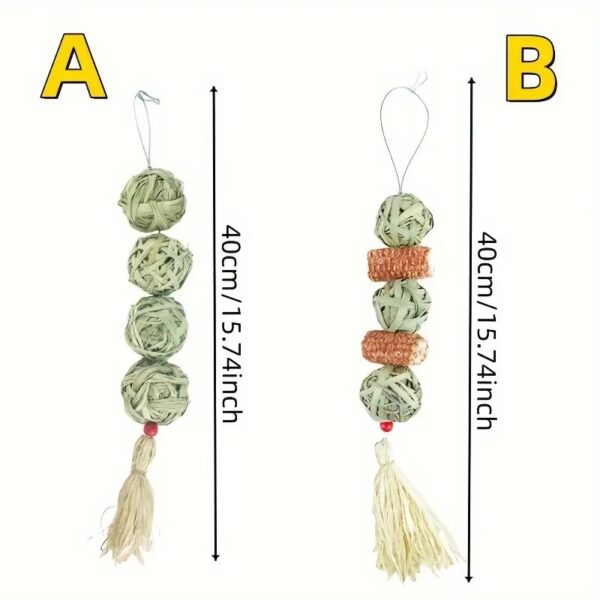 1pc small pets handwoven straw ball & corn cob hanging string toy for rabbits, hamsters, chinchilla & more!