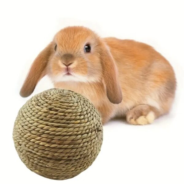 1pc natural grass interactive fun chew ball toy for rabbits and hamsters to clean teeth and encourage play!