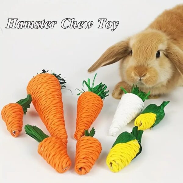 1 pc small pet hand woven chew resistant grinding carrot & corn cob toy for rabbits and hamsters!