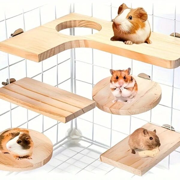 5pcs wooden interactive pedal platform toy for small pets like chinchillas, hamsters, squirrels, gerbils!