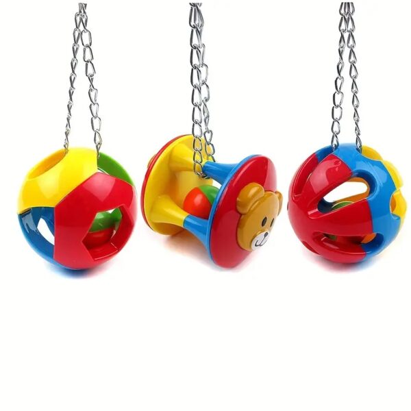 colorful chewing hanging parrot ball toy for medium & large parrots, cockatiels, parakeets, lovebirds, & more!