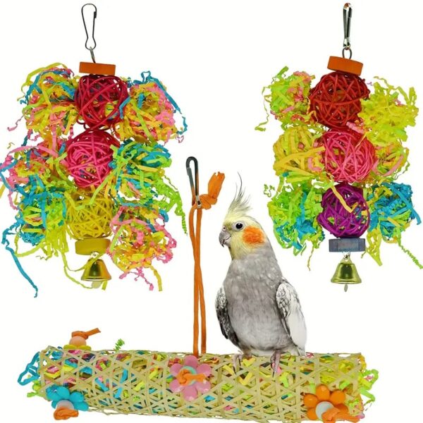 3pcs random color birds shredded paper & rattan ball toy for parrots, budgerigar, peony, cockatiel, & more!