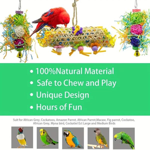 3pcs random color birds shredded paper & rattan ball toy for parrots, budgerigar, peony, cockatiel, & more!