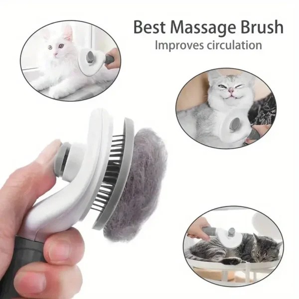 one click hair removal pet comb, self cleaning pet brush for grooming long or short haired cats, dogs & rabbits!