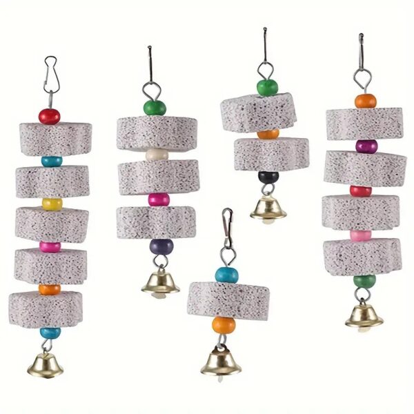 parrot hanging flower shape grinding mineral stone and bell toy for parrots, cockatiels, parakeets, lovebirds, & more!