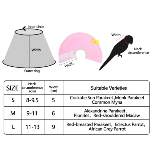 adjustable anti bite parrot cone collar for wound recovery and healing, ideal for medium to large birds!