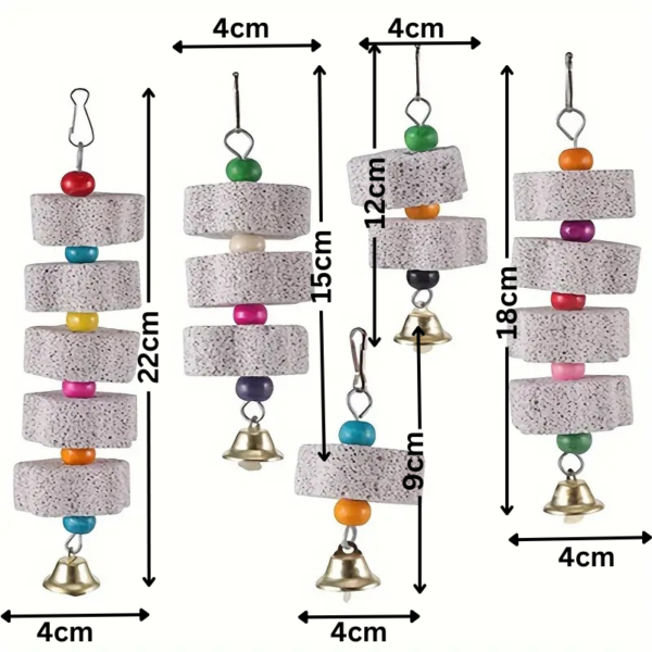 parrot hanging flower shape grinding mineral stone and bell toy for parrots, cockatiels, parakeets, lovebirds, & more!