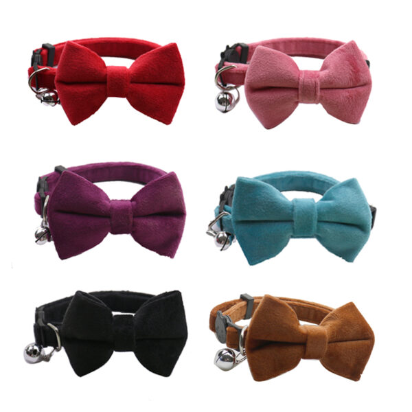 1pc adjustable velvet bow tie cat collar with bell, soft, breakaway design for comfort and safety!