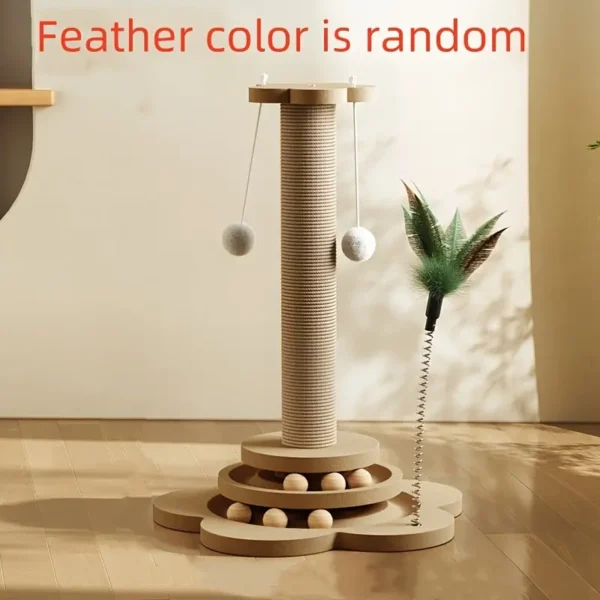 1pc wooden cat scratching post with turnable and hemp rope, durable and non shedding toy cats!