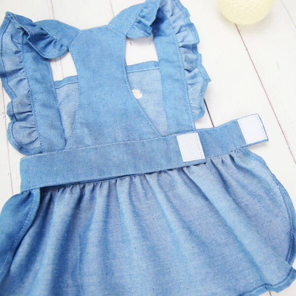 1pc cute summer outfit for small dogs, cute embroidered denim dress with traction ring!