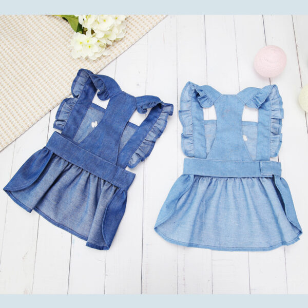 1pc cute summer outfit for small dogs, cute embroidered denim dress with traction ring!