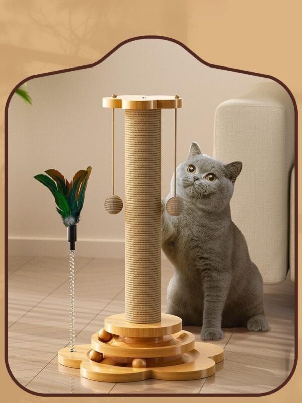 1pc wooden cat scratching post with turnable and hemp rope, durable and non shedding toy cats!