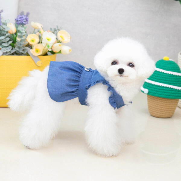 1pc cute summer outfit for small dogs, cute embroidered denim dress with traction ring!