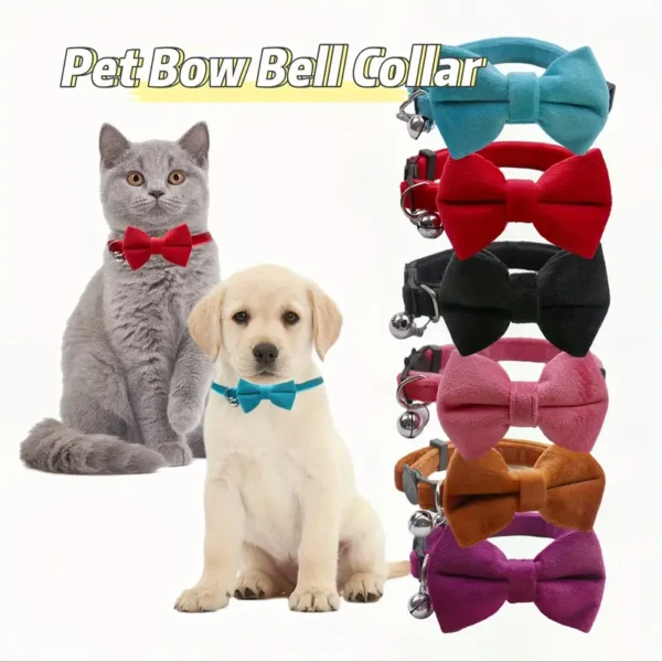 1pc adjustable velvet bow tie cat collar with bell, soft, breakaway design for comfort and safety!