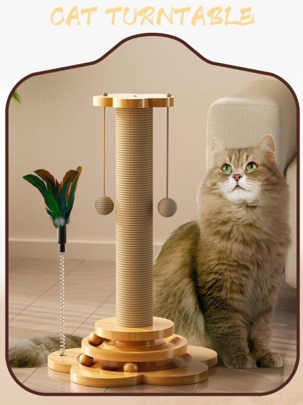 1pc wooden cat scratching post with turnable and hemp rope, durable and non shedding toy cats!